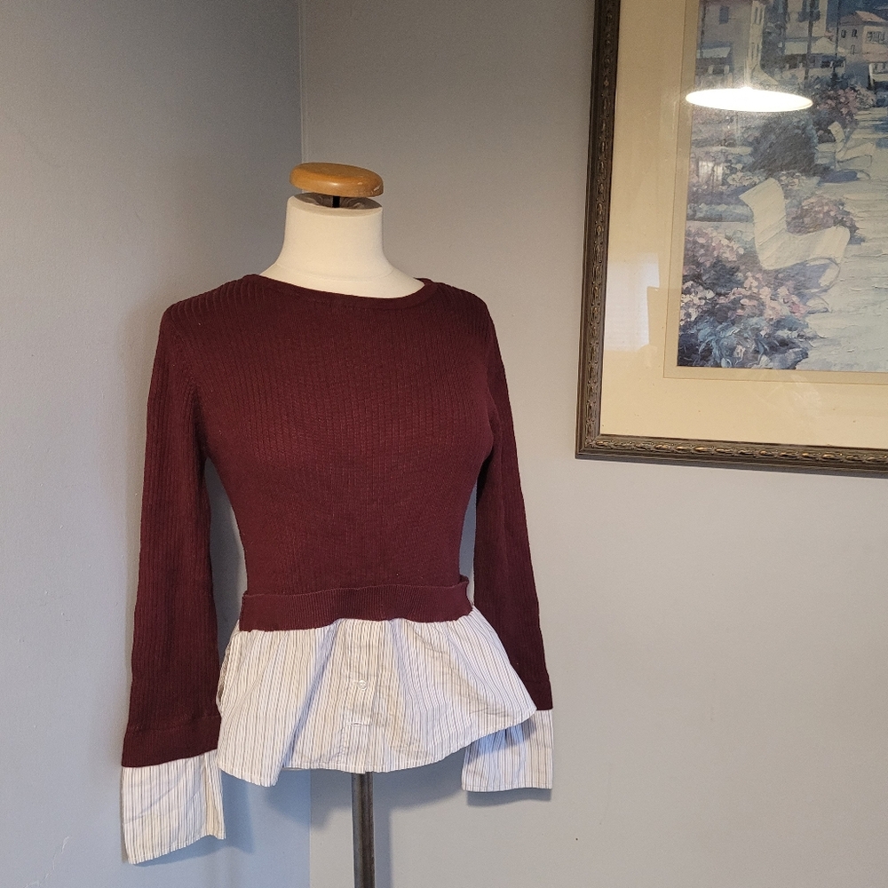 Guilty Elegant Burgundy and White Layered Women's Top Size M